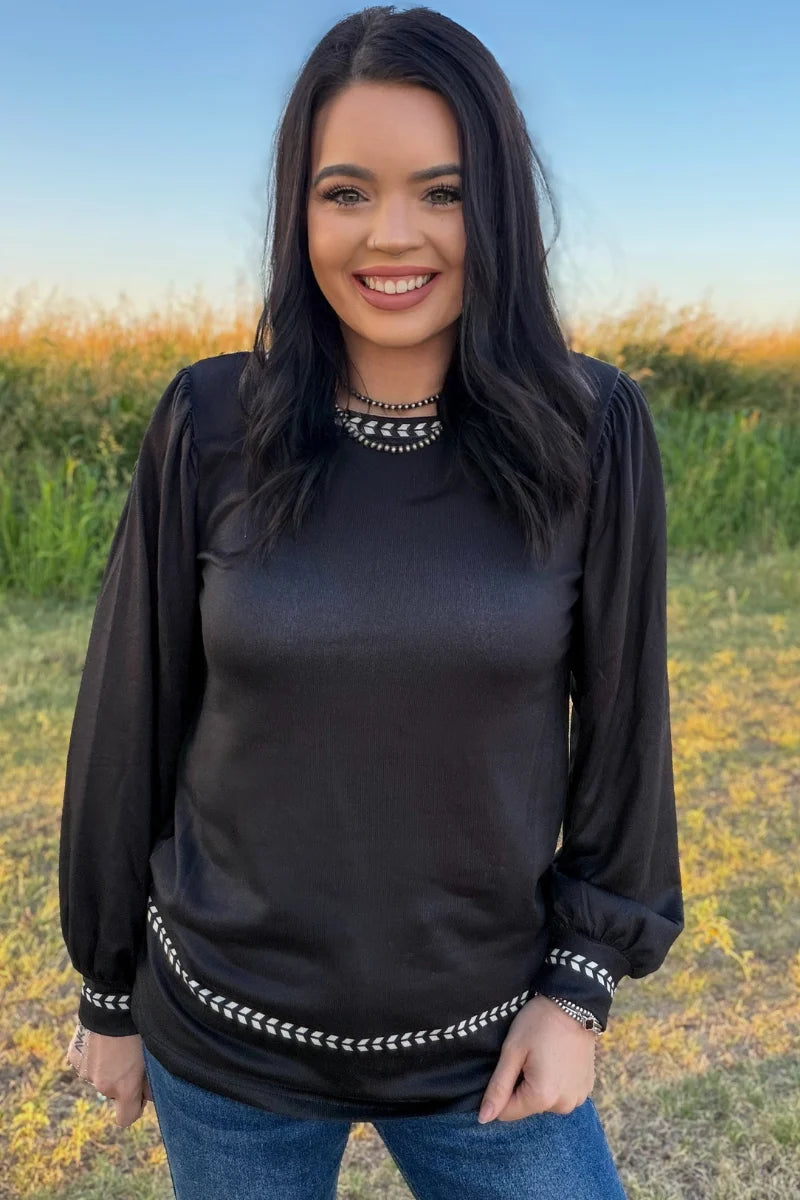 Sterling Kreek Buckstitch Charm Long Sleeve Top