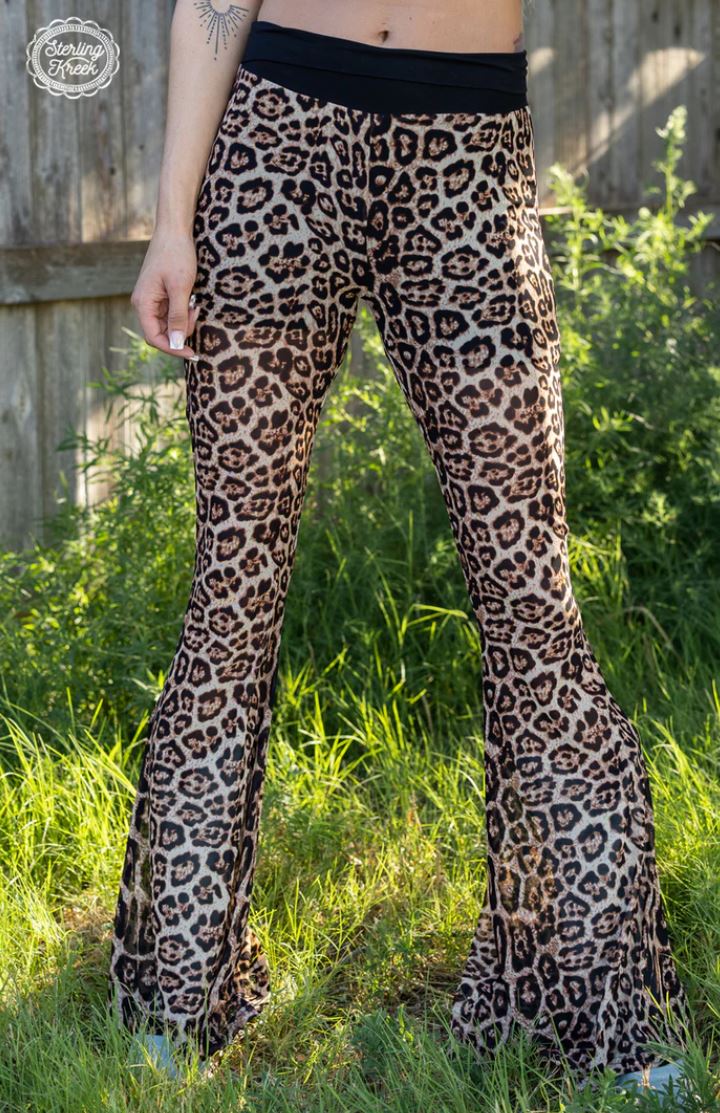 Mesh Bell Bottoms with Built in Shorts- Leopard