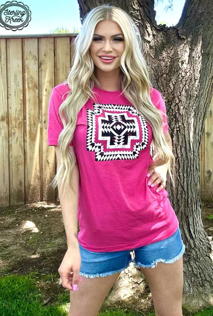 New Chick on the Block Pink Aztec Tee