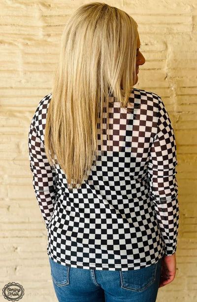 'Round the Track Checker Mesh Long Sleeve Top
