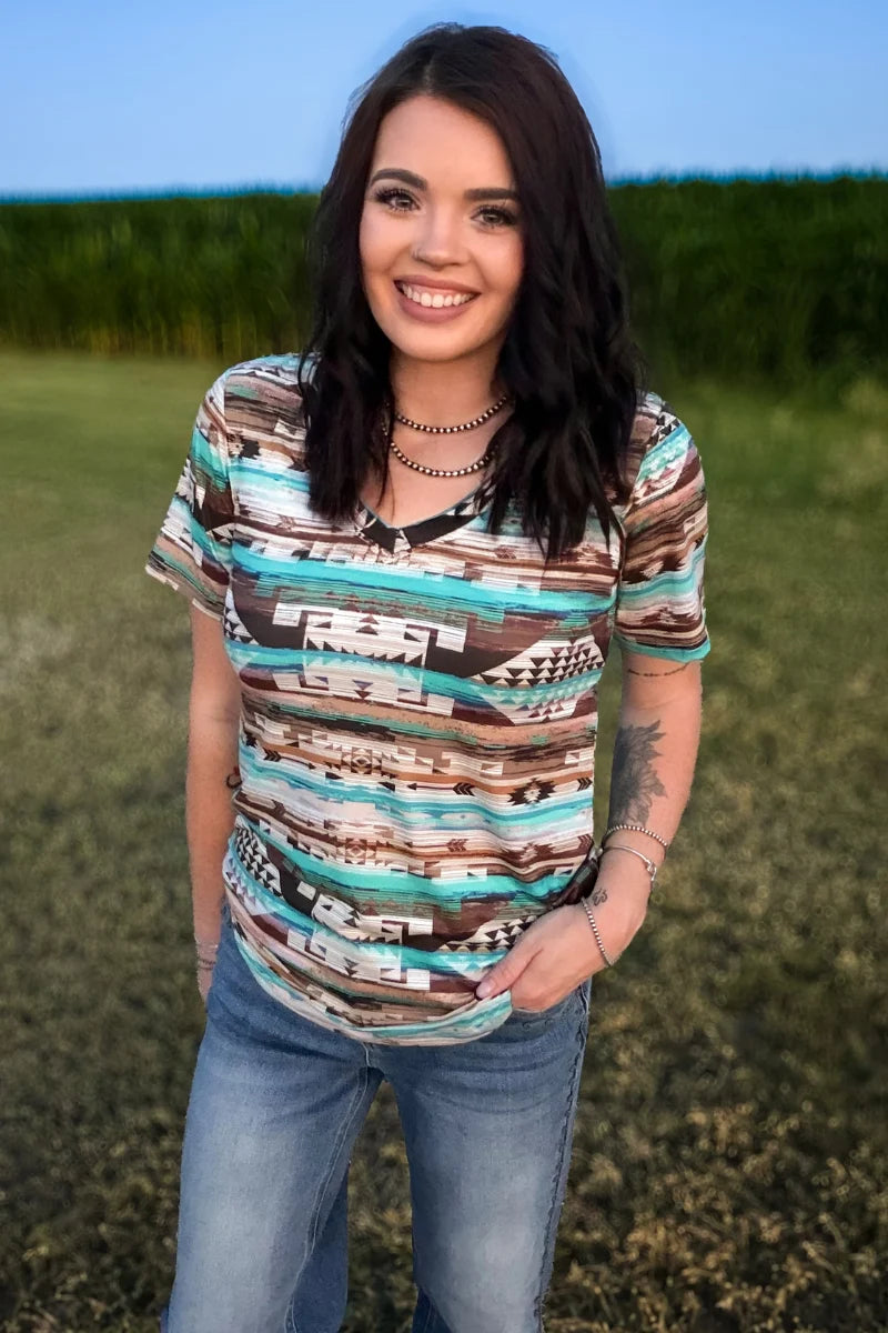 Sterling Kreek Rust Turquoise Aztec Top