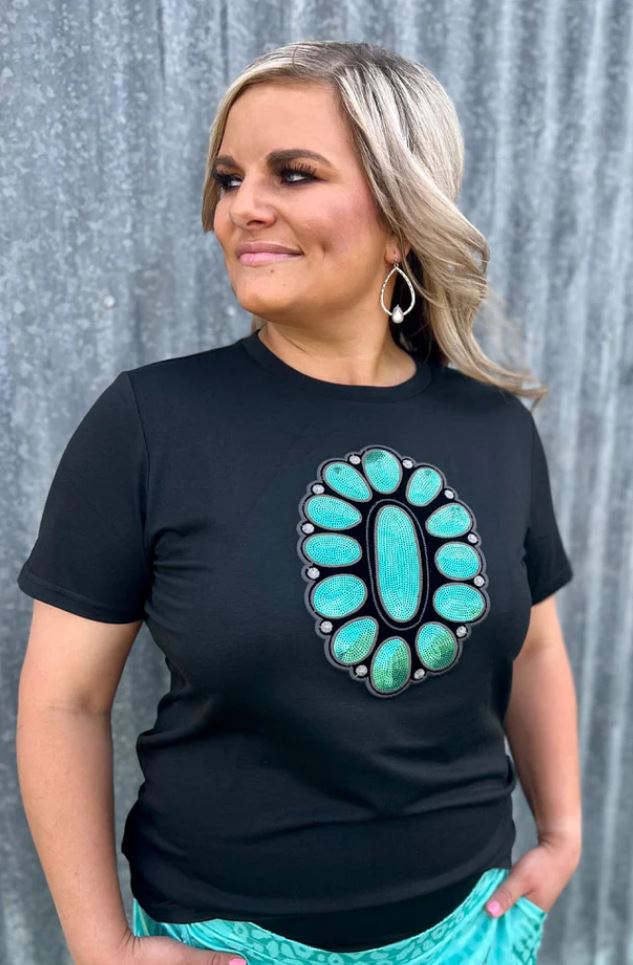 Streets of Turquoise Tee with Sequin Detail