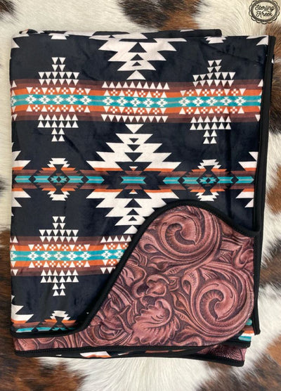 Tooled in Arizona Black Aztec & Tooled Print Blanket