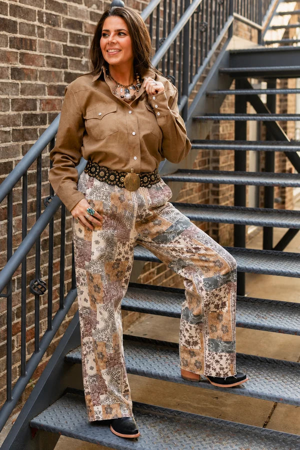 Boho Tan Denim Cuffed Pants