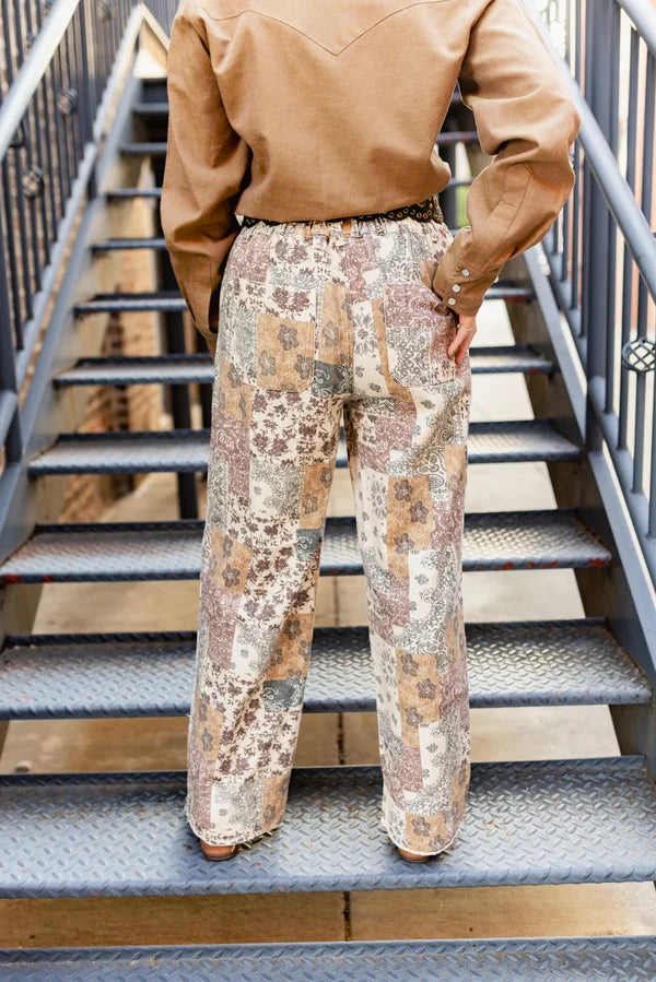 Boho Tan Denim Cuffed Pants