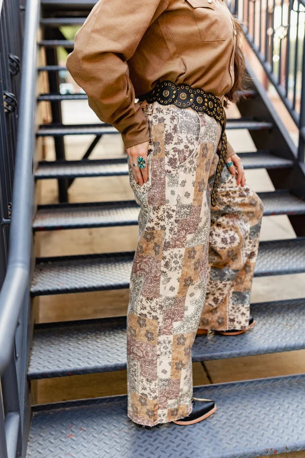 Boho Tan Denim Cuffed Pants