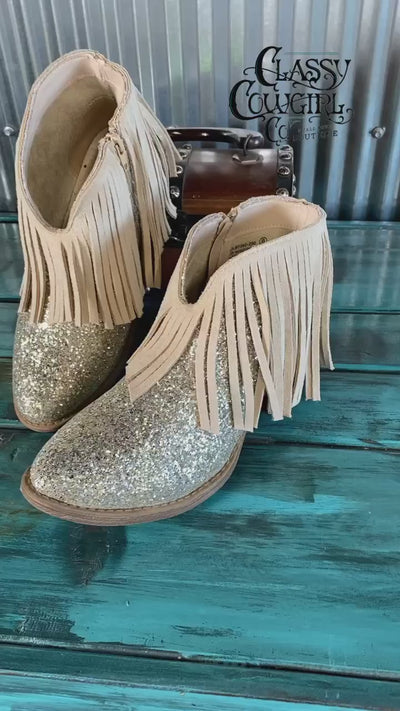 SALE- Very G  Glitter Booties with Fringe- CREAM Color