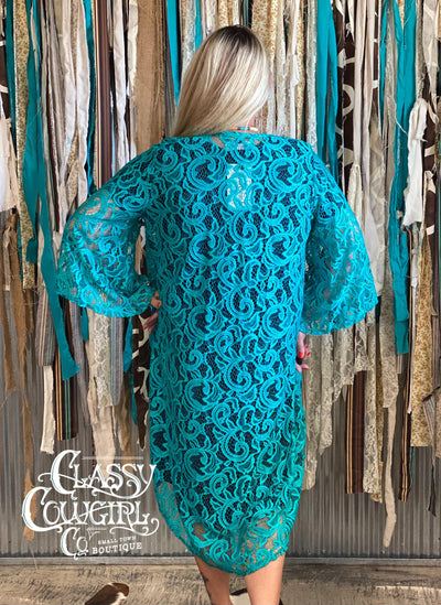 SALE- L&B Jade Lace Floral Kimono with 3/4 Sleeve