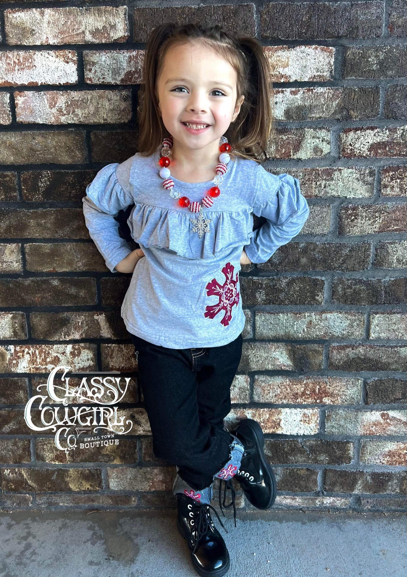 Kids Denim Jeans with Snowflake Detail and Matching Top