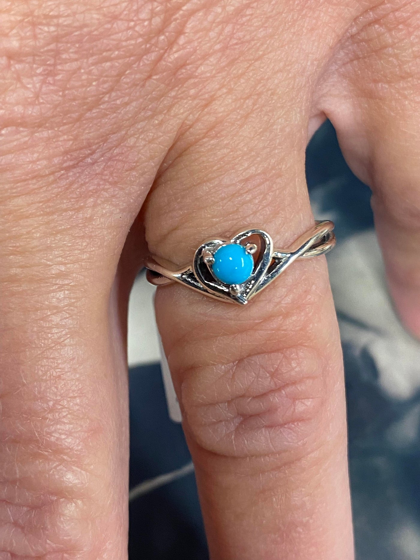SALE- Sterling Silver and Kingman Turquoise Heart Ring