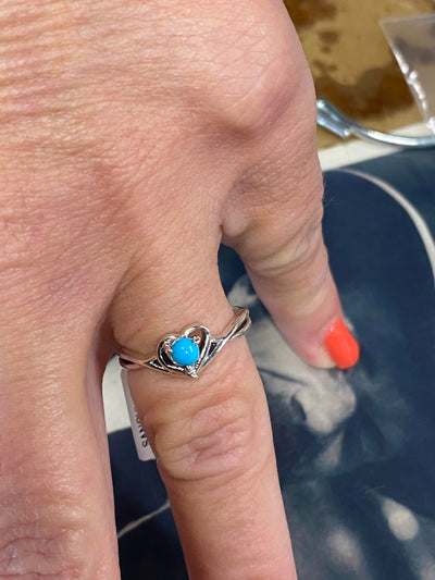 SALE- Sterling Silver and Kingman Turquoise Heart Ring