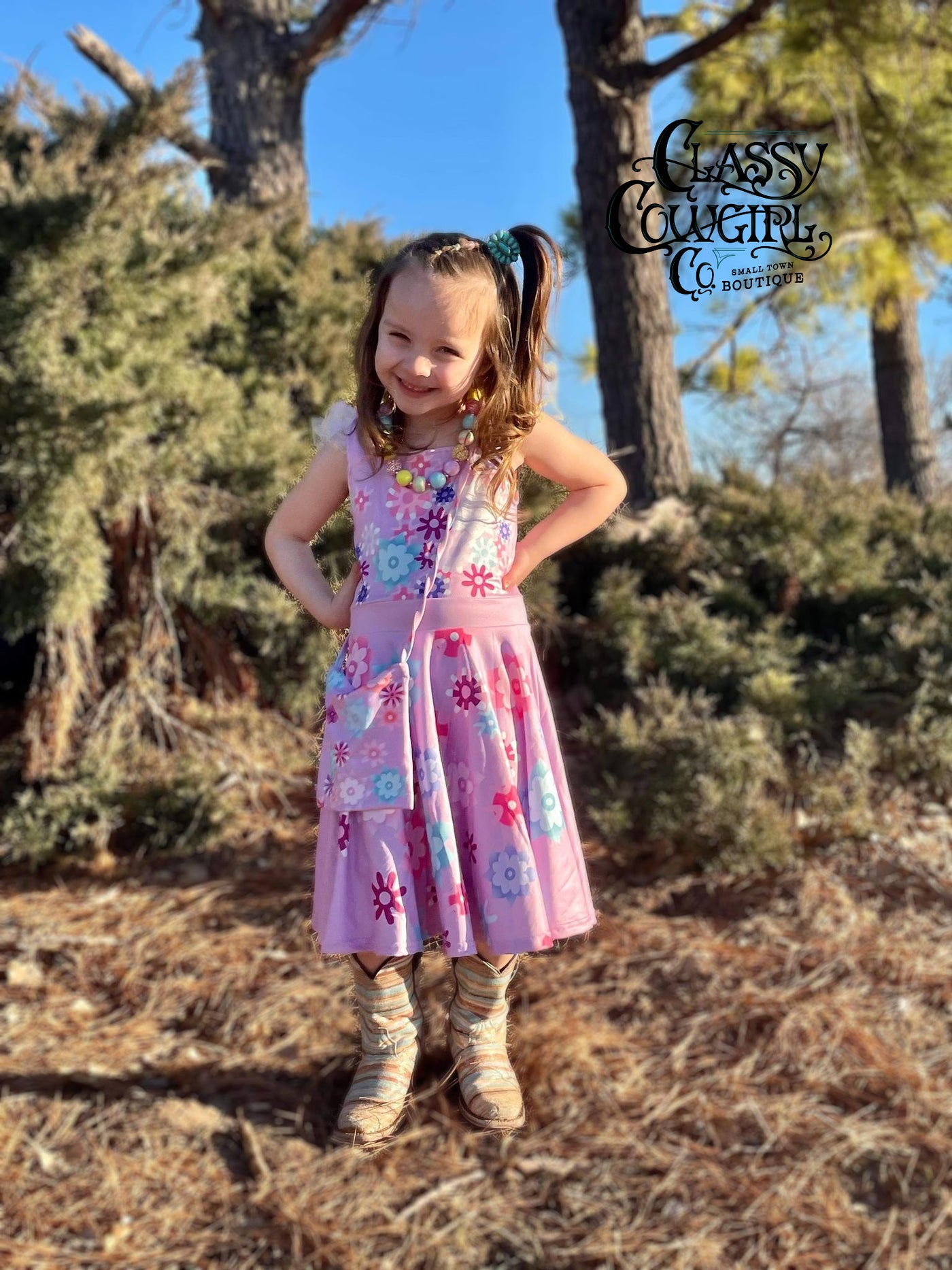 Kids Floral Twirl Dress with Matching Purse