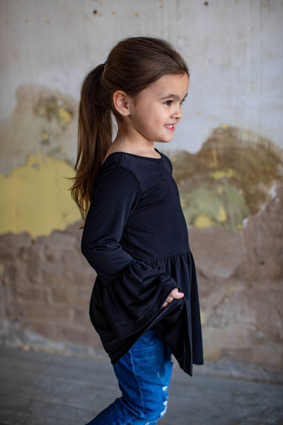 SALE- Kids Black Bell Sleeve Tunic with Open Back