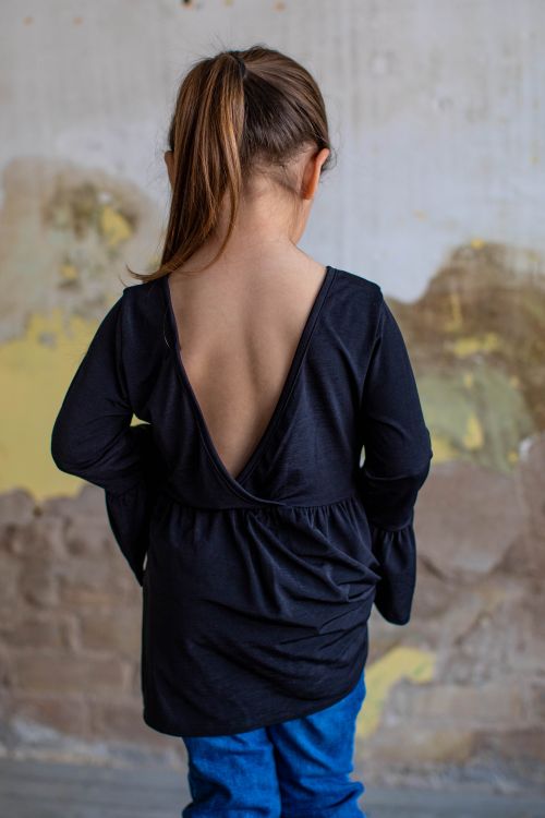 SALE- Kids Black Bell Sleeve Tunic with Open Back