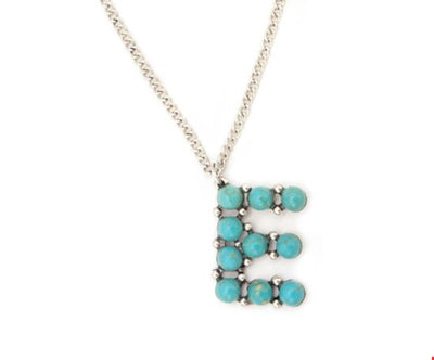Letter "E" made of turquoise colored semi-stones on a simple chain