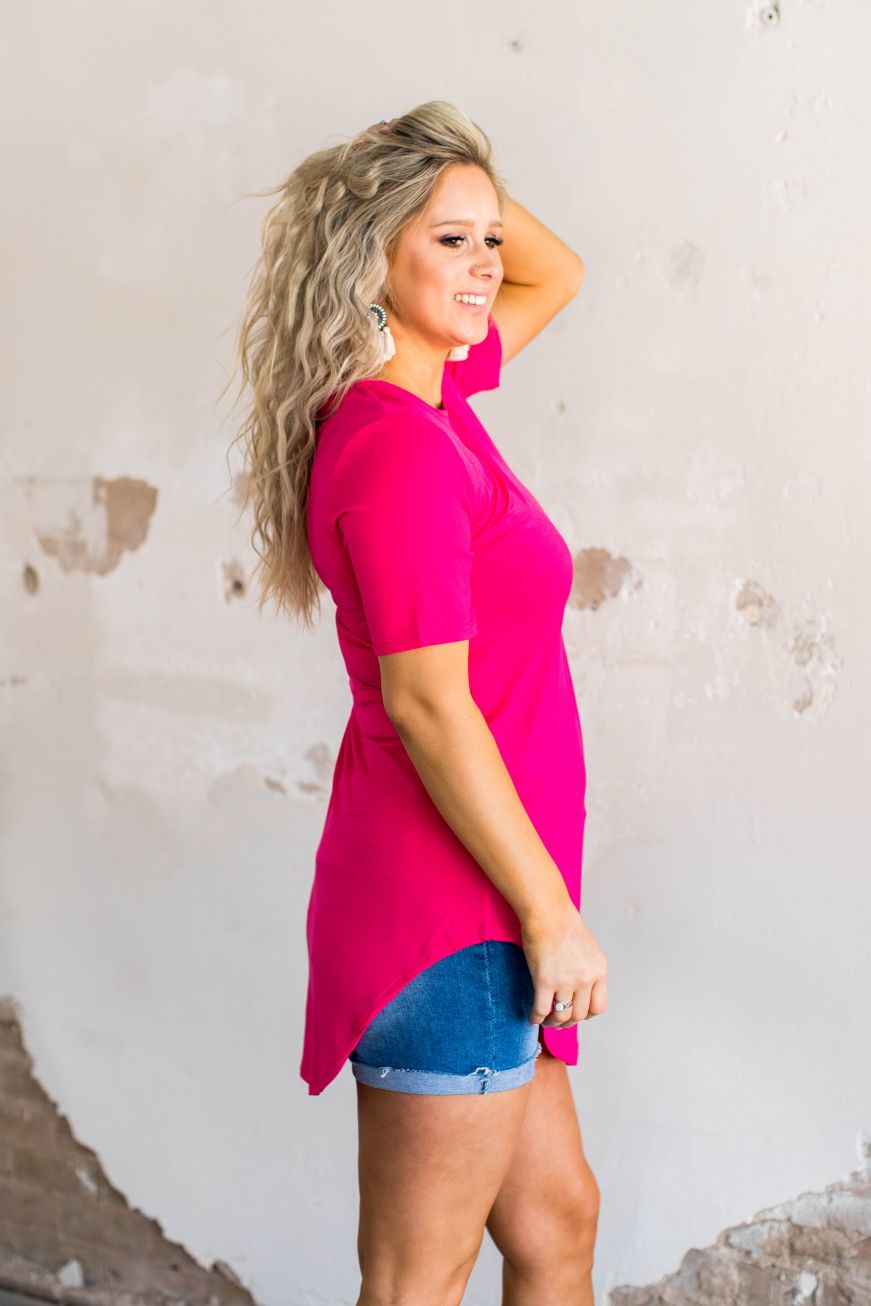 SALE- Pink Round Hem Short Sleeve Tunic
