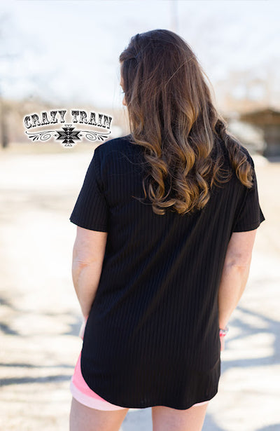 SALE- Crazy Train Solid Choice Black Short Sleeve Ribbed Top