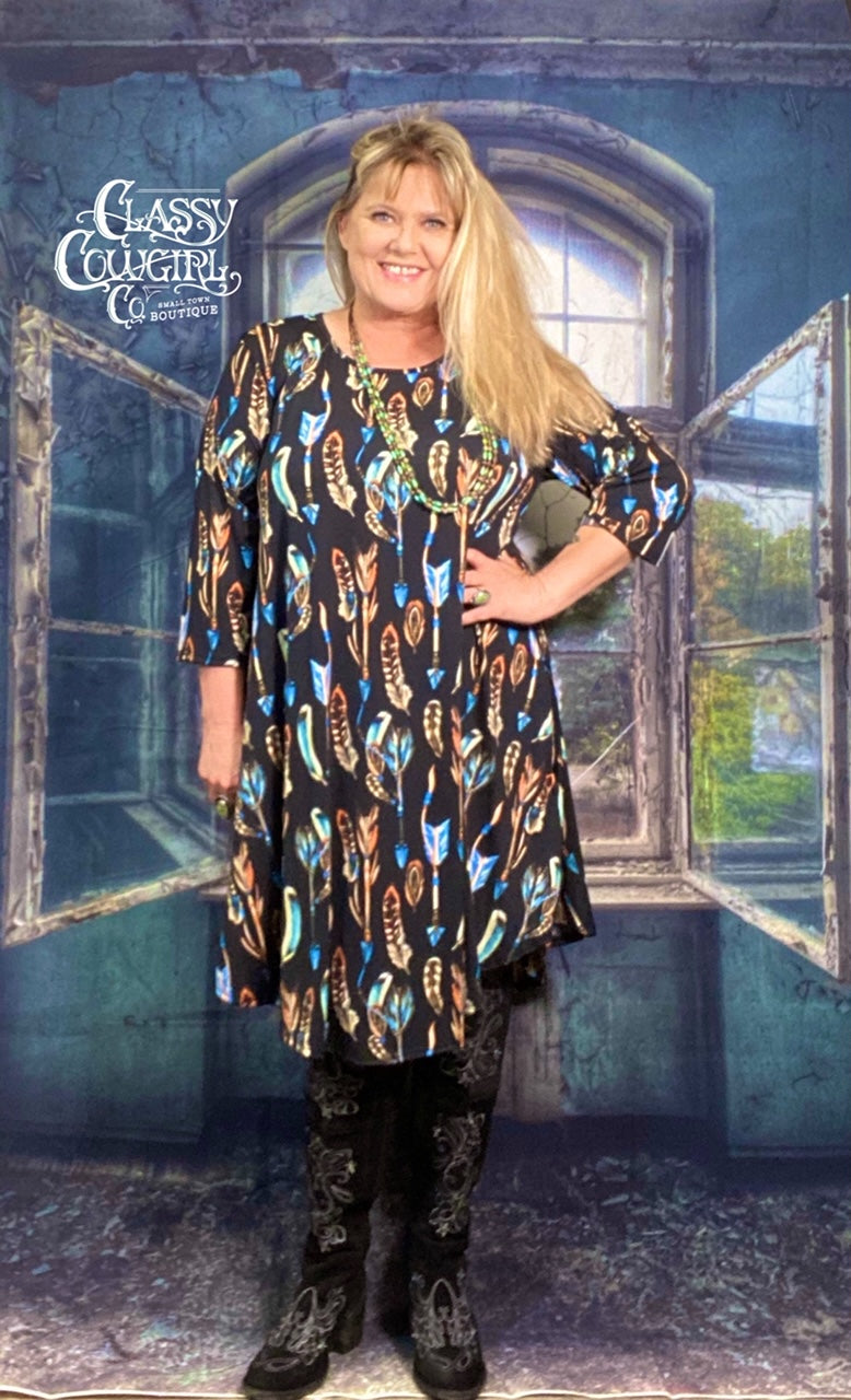 SALE- Classy Cowgirl 3/4 sleeve arrow dress ( Small and Medium Only )