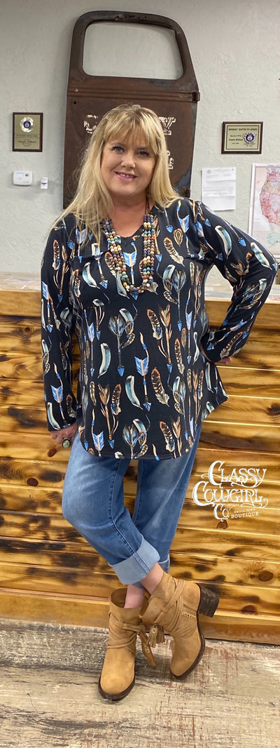 Classy Cowgirl Long Sleeve Arrow Pocket Top ( Small Only )