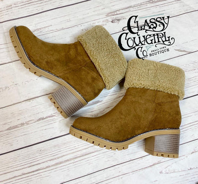 Corkys Tan Bootie with Sherpa/fur top- Corky's Cotton Bootie