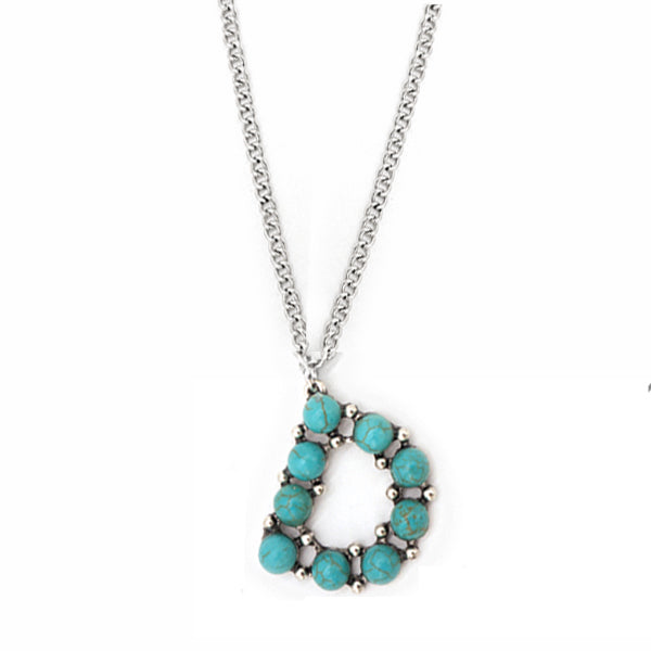 Letter "D" made of turquoise colored semi-stones on a simple chain