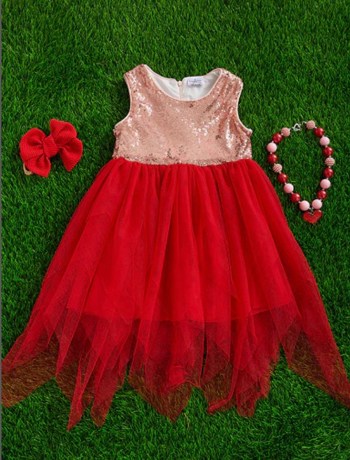Kids Rhinestone & Red Tulle Dress