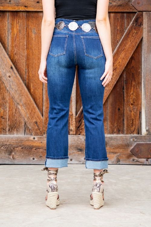 L&B Mid Wash Boyfriend Jeans with Lace Detail KA-0446-LC