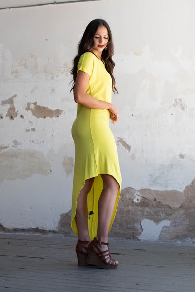 SALE- Lemon Off The Shoulder Maxi Dress With Asymmetrical Hem