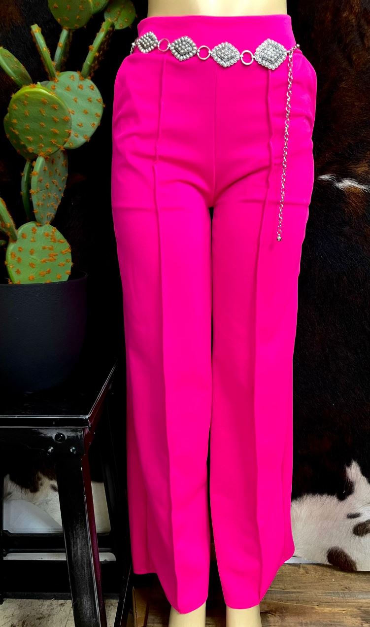 Pink Wide leg Dress Pants with Pockets