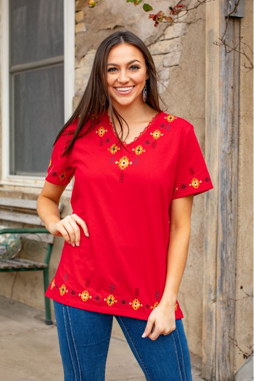 SALE Red embroidered top