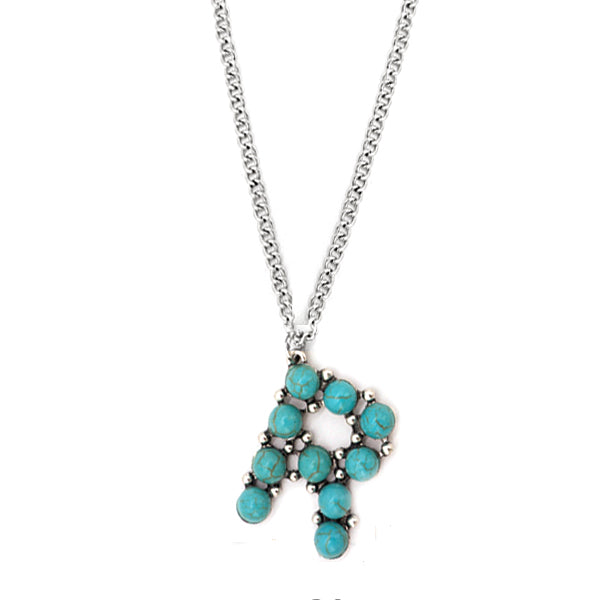 Letter "R" made of turquoise colored semi-stones on a simple chain