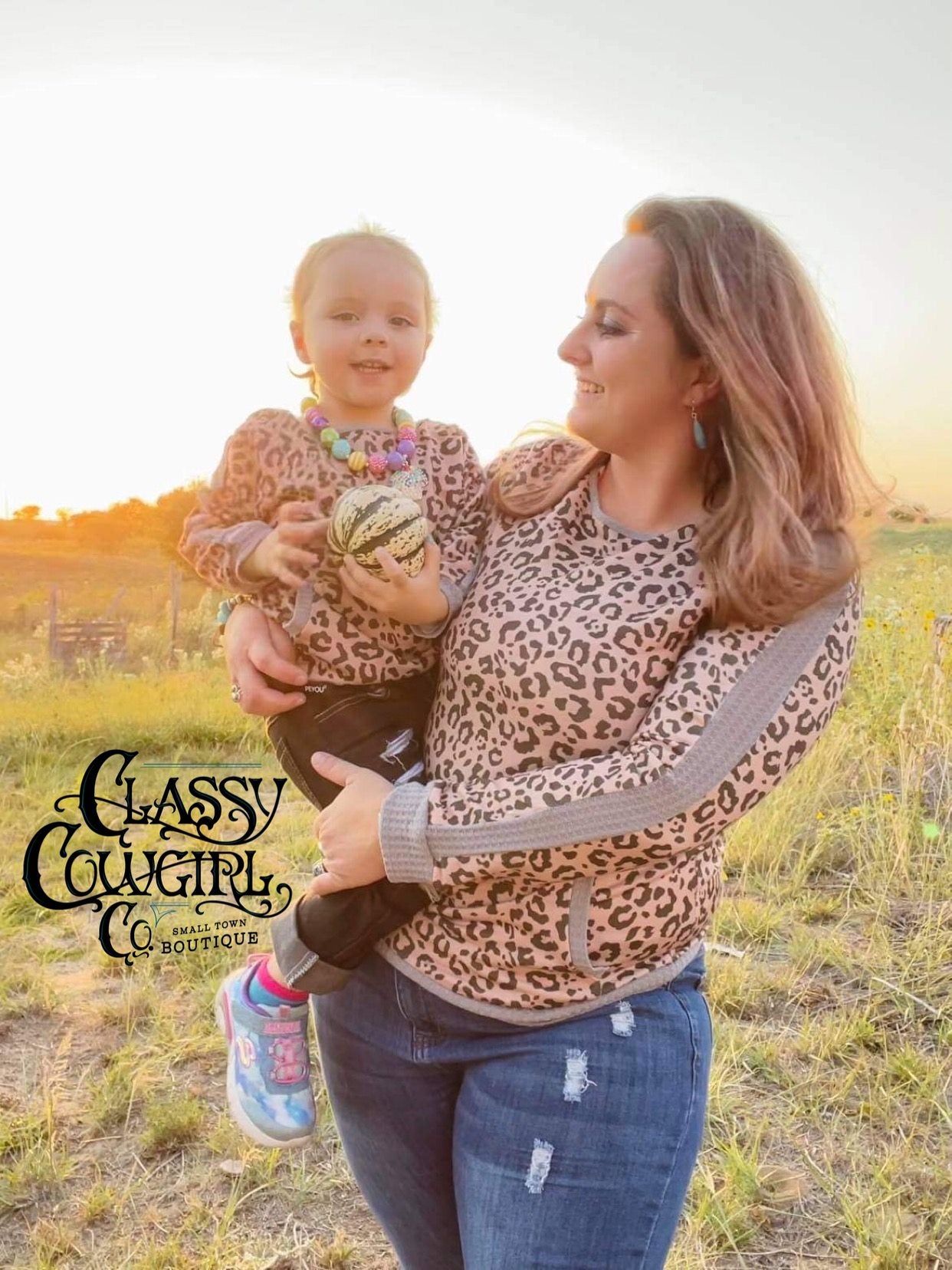 SALE- Mommy & Me Matching Brown & Grey Animal Print Pullover.