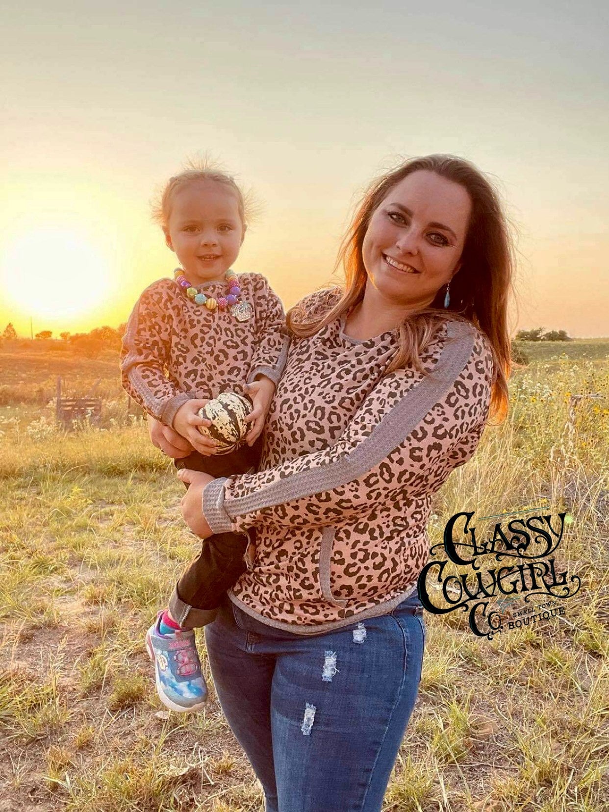 Mother & daughter matching leopard sweatshirts