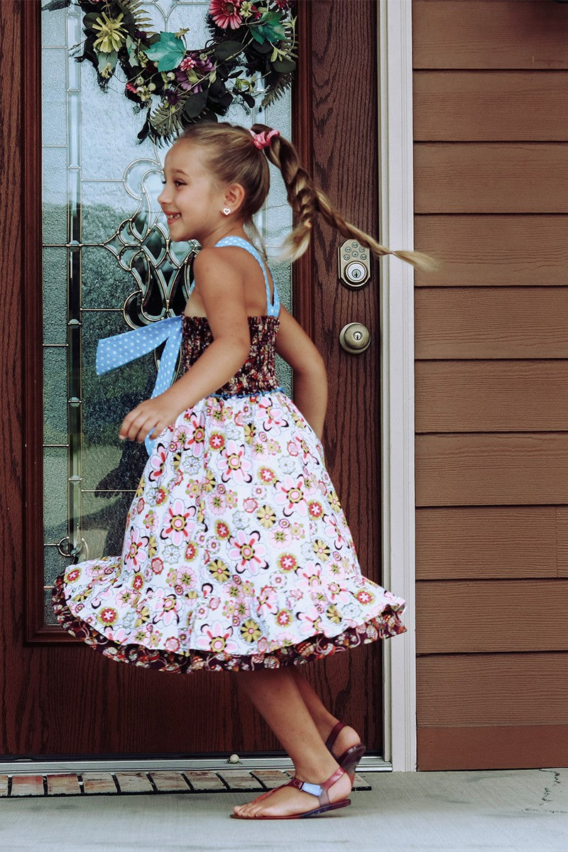 Kids Floral Halter Dress with slip on bow