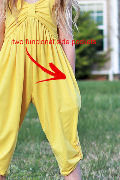 SALE- Kids Button Hem Ankle Jumpsuit- Yellow